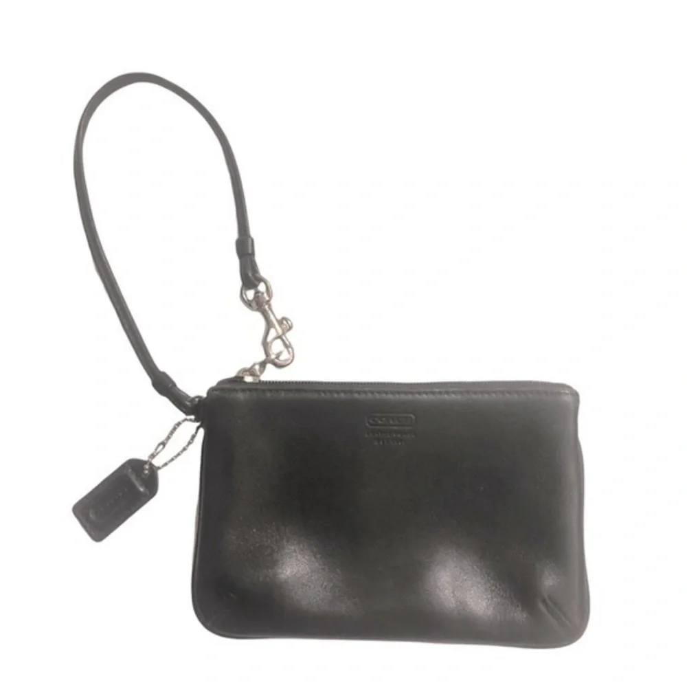 Coach black leather wristlet bag